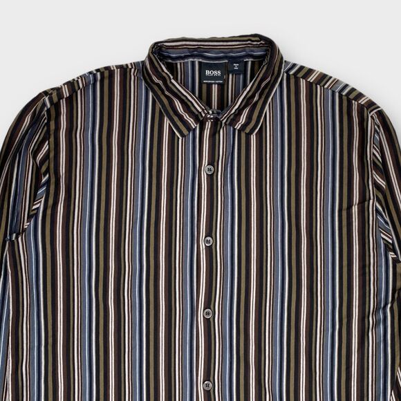Hugo Boss Shirt Mens Large Multicolor Striped Made in Italy Mercerized Cotton - Picture 5 of 14